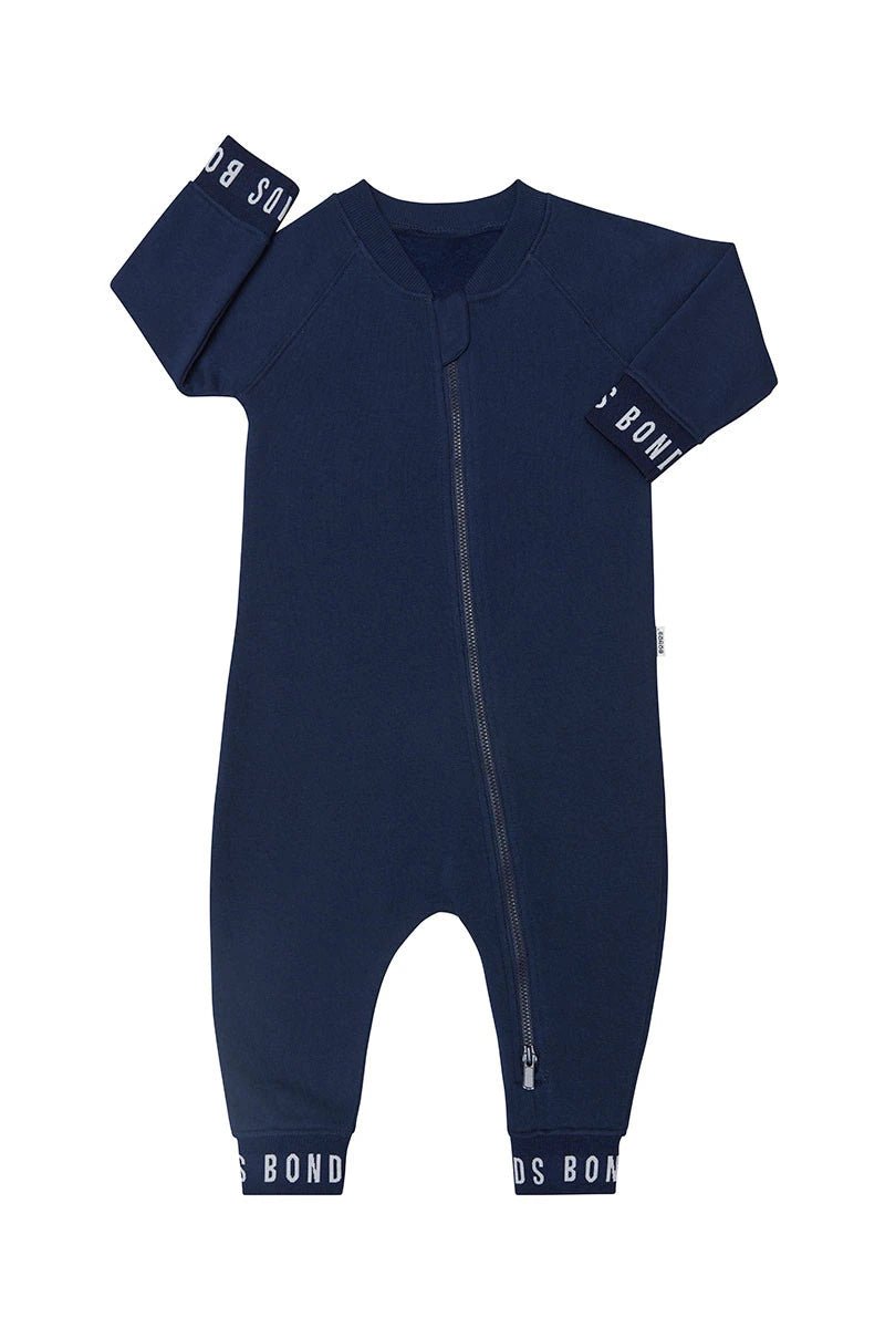 BONDS LOGO FLEECE ZIPPY WONDERSUIT LONG SLEEVE Black Sea Navy
