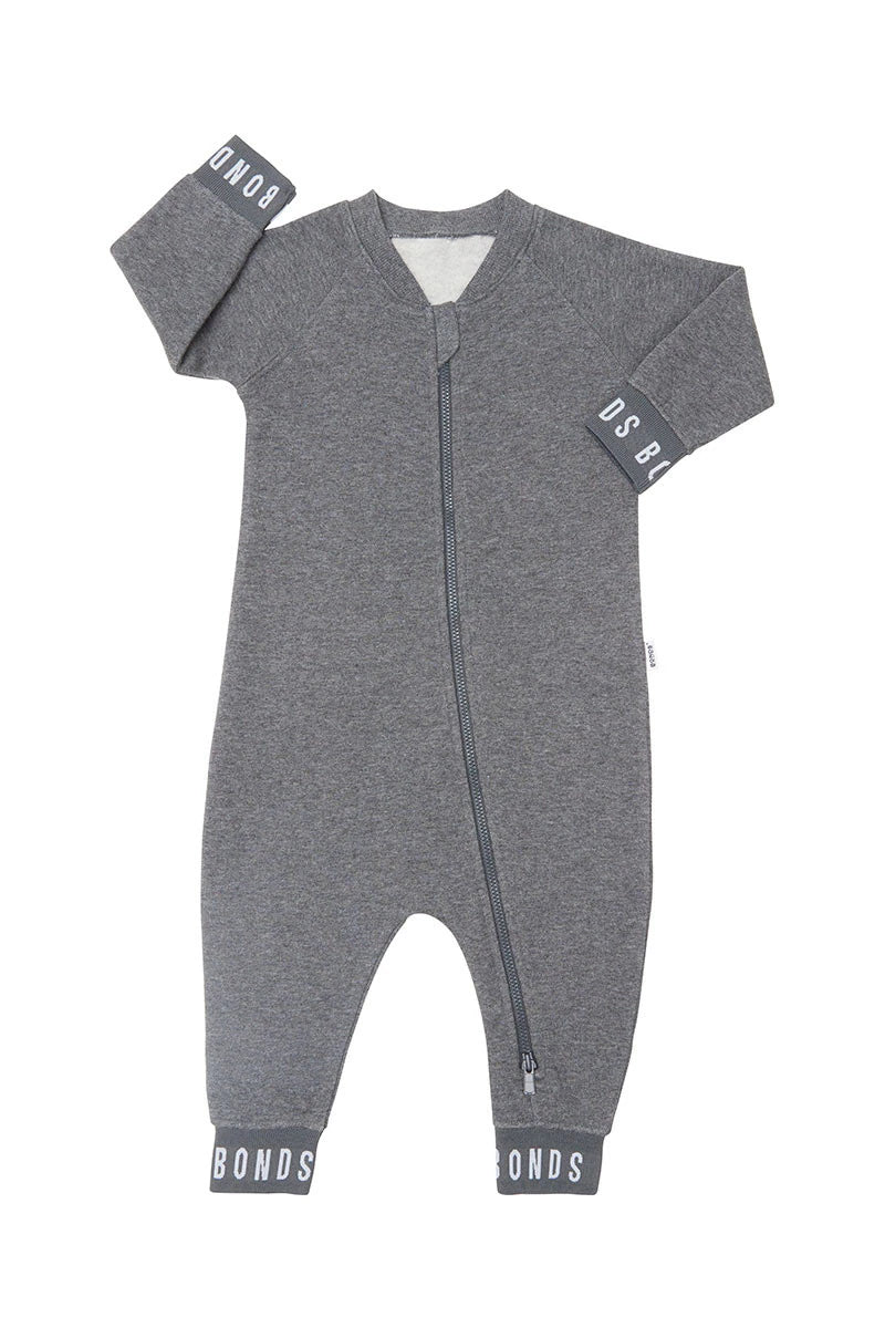 BONDS LOGO FLEECE ZIPPY WONDERSUIT LONG SLEEVE Grey Black Marle