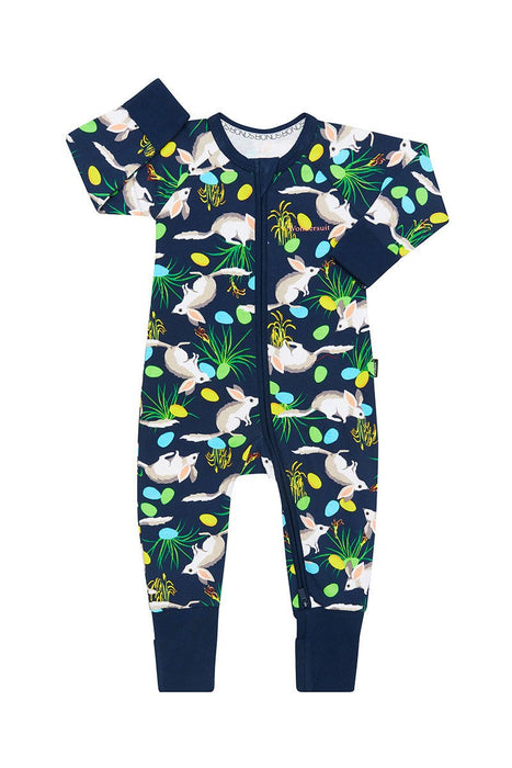 BONDS ZIPPY WONDERSUIT LONG SLEEVE Happy Easter North West Navy